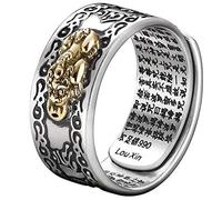 OUTEYE 99 Argento PiXiu Buddista Cuore Sutra Anello per Uomo Donna Feng Shui Anello Apertura Regolabile Mantra Amuleto Ricchezza Fortuna Anello Regalo