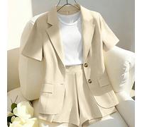 Outfit casual ed elegante da pendolare, include un blazer giallo stile giacca a maniche corte e un set di pantaloncini/pantaloni a gamba larga, adatto per la primavera/estate da donna L,M,S,XL,XSColor