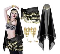 Outfit da ballerino di pancia, paillettes oro splendenti outfit da ballo di pancia con sciarpa d'anca, sciarpa e braccialetto da polso per donne