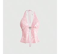 Outfit da diva punk rock per feste, costume per eventi musicali festival e Capodanno, top canotta da donna con incrocio di paillettes e pendente, stile Y2K L,M,S,XL,XSPiantePaillettes