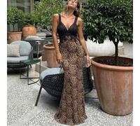 Outfit da donna con stampa leopardata & patchwork di colore unito, senza maniche, per vacanze, concerti, abiti estivi, abiti da laurea, eleganti neri per feste L,M,S,XLMotivo strutturatoTessuto in mag
