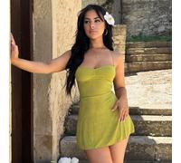 Outfit estivi per donne, abito da invitata a matrimonio, outfit da vacanza per donna, abito mini con busto arricciato, schiena scoperta con spalline incrociate, canotta, elegante per feste L,M,S,XS,XX