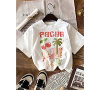 Outfit estivo, stampa con elementi di ciliegia e lettere inglesi, casual e alla moda, un must-have per vacanze e viaggi, adatto per le stagioni di primavera ed estate L,M,S,XLLettereTessuto