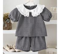 Outfit per bambine in età prescolare con maglietta semplice e carina con colletto Peter Pan, colori a contrasto, adatto per l'estate 6-9M,9-12M,12-18M,18-24M,2-3YColore unicoPoliestere