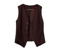 OutFyt Gilet da Donna in Cotone E Lino, Giacca Blazer Gilet con Tasche Casual Blazer Senza Maniche Cardigan Giacca Gilet Capispalla Femminile Gilet Chic Top Marrone XL