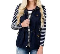 OutFyt Gilet Donna Senza Maniche, con Tasche Giacca Casual con Coulisse Gilet Gilet Top Taglie Forti Giacca Leggera Primavera Estate Gilet Completo Gilet, Blu, S