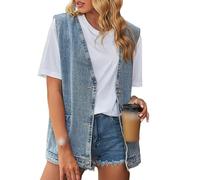 OutFyt Gilet in Denim Da Donna Senza Maniche con Bottoni, Giacca con Scollo a V, Blu Estivo L