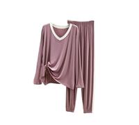 OutFyt Pigiama Comodo da Donna in Modal, Set Pigiama da Donna, Abbigliamento da casa, Pigiama a Maniche Lunghe e Pantaloni, Set Pigiama per Tutte Le Stagioni, Viola L