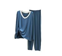OutFyt Pigiama Comodo da Donna in Modal, Set Pigiama da Donna, Abbigliamento da casa, Pigiama a Maniche Lunghe e Pantaloni, Set Pigiama per Tutte Le Stagioni, Blu L