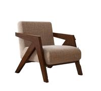 OUTIFUOTPP Sedia in stile moderno della metà del secolo con braccioli in legno accessoria la poltrona da soggiorno tessuto di lino in retrò(2)