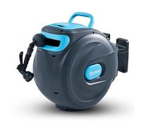 OUTIGO Avvolgitubo da Parete 35m, Riavvolgimento Automatico con Blocco e Supporto Girevole 180°, Svolgicanna con Ugello 8 Modalità per Annaffiare Giardino e Pulire Auto
