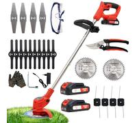 Decespugliatore Elettrico a Batteria, Tagliabordi a Batteria Brushless con 2 Batterie 21V, 4 Tipi lame + 1 forbice, decespugliatore per falciare prati