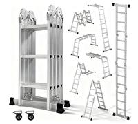 OUTIGO Scala multiuso 4x3, scala pieghevole in alluminio 7 in 1 con 2 ruote, scala multiuso per uso domestico a 12 gradini, portata massima 150 kg,