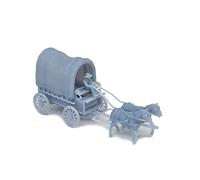 Outland Models HO Scala 1:87 Old West Carro carrozza con 2 cavalli e cavaliere, piccolo, grigio, non verniciato, montaggio richiesto, uso interno, tema veicolo, kit modello