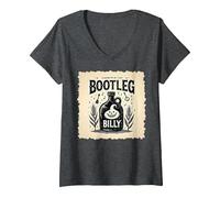 Outlaw Hillbilly Bootleg Billy Moonshine Music Maglietta con Collo a V, Donna, Grigio Scuro, S