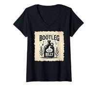 Outlaw Hillbilly Bootleg Billy Moonshine Music Maglietta con Collo a V, Donna, Nero, S