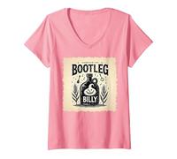 Outlaw Hillbilly Bootleg Billy Moonshine Music Maglietta con Collo a V, Donna, Rosa, S
