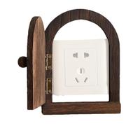 Outlet Cover Plate - Fairy Door Decorative Frame, No Drill Solid Wood Socket Protector with Tiny Button Details, Handcrafted Wall Ornament, Ideal for Workplace Home Kitchen Nursery