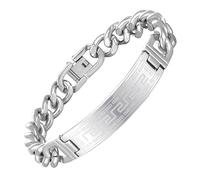 OUTLETISSIMO® Bracciale Uomo in Acciaio Inossidabile con Incisione Greca, Design a Maglia Larga e Chiusura Sicura - Stile Elegante e Moderno per Uso Quotidiano o Regalo ET21