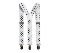 OUTLETISSIMO® Bretelle a Pois Bianco e Nero Elasticizzate Regolabili a Y con Clip Metalliche - Accessorio Elegante per Uomo, Donna e Bambino - Pois Neri su Fondo Bianco
