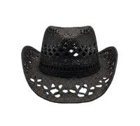 OUTLETISSIMO® Cappello da Cowboy in Paglia Nero per Donna e Uomo - Cappello Western Estivo Traforato a Tesa Larga per Spiaggia e Viaggi V006