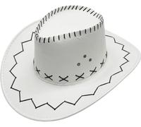 OUTLETISSIMO® Cappello da Cowboy in Stile Western Vintage, Cappello Country Unisex per Feste a Tema, Travestimenti, Cosplay ed Eventi, Cinturino Regolabile e Tesa Larga - Bianco V014