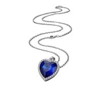OUTLETISSIMO® Collana Donna con Ciondolo Cuore Blu dell'Oceano e Cristalli - Versione PICCOLA Elegante - Stile Classico ET211