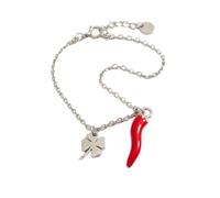 OUTLETISSIMO® Collana Donna Girocollo con Pendente Cornetto Rosso Smaltato e Charm Quadrifoglio Portafortuna ET279