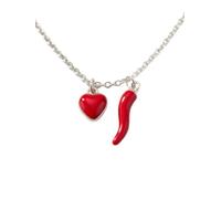 OUTLETISSIMO® Collana Donna Girocollo con Pendenti Cuore Rosso Smaltato e Cornetto Portafortuna ET290