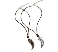 OUTLETISSIMO® Set 2 Collane con Ciondolo a Zanna Tribale Intagliata - Coppia Stile Etnico Vintage Uomo Donna con Cordino Regolabile e Chiusura in Metallo ET29