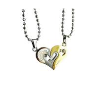 OUTLETISSIMO® Set 2 Due Collana Acciaio Inossidabile Uomo Donna CIONDOLI Pendente Cuore Spezzato ZIRCONI Silver Amore Amanti I Love You Tono Argento Oro ET52