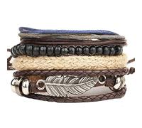 OUTLETISSIMO® SET 4 BRACCIALI PELLE VINTAGE BRACCIALE BRACCIALETTO REGOLABILE UOMO PIUMA ET34