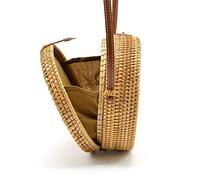 OUTLETNY Borsa a tracolla in rattan, da spiaggia, in paglia intrecciata, da donna, realizzata a mano, con tracolla in pelle e chiusura a scatto, Marrone (Earthen), Large