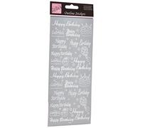 Outline Stickers - Adesivi con scritta "Happy Birthday Assorted, colore: Argento