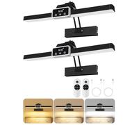 OUTON 2 Pezzi 40 cm Applique da Parete Senza Fili, Luce Specchio Bagno con Telecomando, Magnetica, Orologio, Timer, Indicatore Batteria, Lampada LED Parete per Fotografica per Muro, Interno, Nero