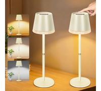 OUTON 2 Pezzi Lampada da Tavolo LED Senza Fili con Indicatore Batteria, 4000mAh, USB-C Ricaricabile, 3 Temperature Colore, Dimmerabile Touch, Memoria, Portatile per Interni/Esterni, Beige