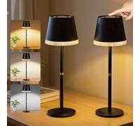 OUTON 2 Pezzi Lampada da Tavolo LED Senza Fili con Indicatore Batteria, 4000mAh, USB-C Ricaricabile, 3 Temperature Colore, Dimmerabile Touch, Memoria, Portatile per Interni/Esterni, Nero