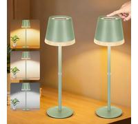 OUTON 2 Pezzi Lampada da Tavolo LED Senza Fili con Indicatore Batteria, 4000mAh, USB-C Ricaricabile, 3 Temperature Colore, Dimmerabile Touch, Memoria, Portatile per Interni/Esterni, Verde