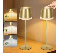 OUTON 2 Pezzi Lampada da Tavolo LED Senza Fili con Indicatore Batteria, 4000mAh, USB-C Ricaricabile, 3 Temperature Colore, Dimmerabile Touch, Memoria, Portatile per Interni/Esterni, Oro