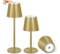 OUTON 2 Pezzi Lampade LED da Tavolo Ricaricabile Senza Fili Touch - 3 Tempi Luce (2700K-6500K), Dimmerabile, 5200mAh USB-C, IP54, 30h Autonomia - Design per Casa/Sala da Pranzo/Esterno & Regali - Oro