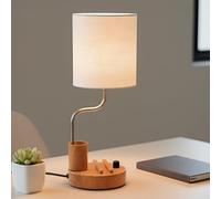 OUTON Lampada da Comodino, Dimmerabile Touch, 2700K Luce Calda con Porte USB A + Type-C, Supporto Telefono & Portapenne, Lampada da Tavolo Moderna in Ceramica per Camera, Ufficio - Legno