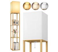 OUTON Lampada da terra con 3 ripiani,piantana design moderno con ripiano in legno, libreria alta a 3 temperature di colore, LED lettura regolabile - Salotto, Camera, Ufficio (Legno)