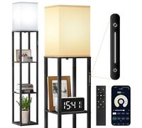 OUTON Lampada da Terra con Ripiani Dimmerabile, Lampade da Terra Legno con 4 Temperature di Colore e 1H Timer, Telecomando, App e Controllo Touch, Piantana per Soggiorno, Camera e Ufficio (Nero)