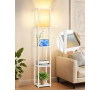 OUTON Lampada da Terra con Ripiani in Vetro, Temperature di Colore Regolabili 3000K-6000K, Piantana LED Moderna a Colonna, Lampada d’Angolo in Legno per Soggiorno, Camera da Letto, Ufficio (Bianco)