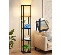 OUTON Lampada da Terra con Ripiani in Vetro, Temperature di Colore Regolabili 3000K-6000K, Piantana LED Moderna a Colonna, Lampada d’Angolo in Legno per Soggiorno, Camera da Letto, Ufficio (Nero)