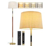 OUTON Lampada da Terra in Legno, Piantana da Salotto con Telecomando & Controllo Touch, 4 Temperature di Colore, Timer 1H, Lampada LED Dimmerabile con Doppio Paralume per Soggiorno, Camera, Ufficio