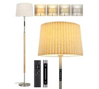 OUTON Lampada da Terra in Legno, Piantana da Salotto con Telecomando & Controllo Touch, 4 Temperature di Colore, Timer 1H, Lampada LED Dimmerabile con Doppio Paralume per Soggiorno, Camera, Ufficio