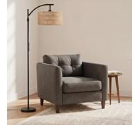 OUTON Lampada da Terra in Rattan, Lampada ad Arco Dimmerabile con App, Telecomando e Comando Touch, 4 Temperature di Colore, 2 Paralumi, Piantana LED da 12W per Soggiorno, Camera, Ufficio, Nero