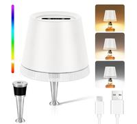 OUTON Lampada per Bottiglia Ricaricabile RGB & 3 Colori, Luce Dimmerabile Touch, Batteria 4000mAh, Lampada Senza Fili con Paralume, IP54 per Interni/Esterni, Bianco