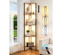 OUTONLIFE Libreria a 5 Ripiani con Lampada LED Integrata, Touch e Telecomando, Palo Rotante 360°, 3 Temperature Colore Dimmerabili, per Soggiorno, Camera, Ufficio